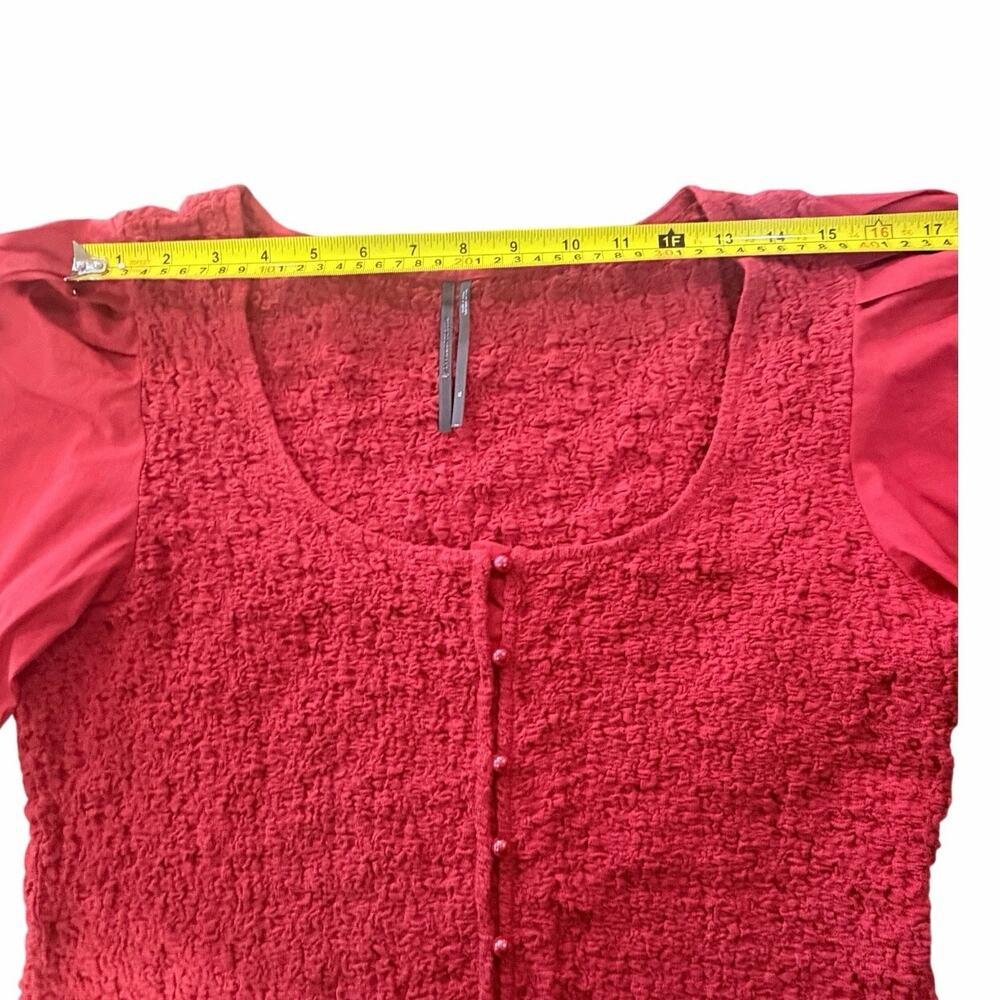 Anthropologie Red Smocked Cardigan Top Button Blouse Tagged XL Fits Like M / L - Picture 12 of 16